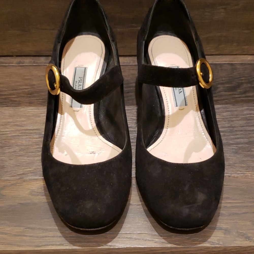 Authentic Prada Mary Janes- black suede, size 35